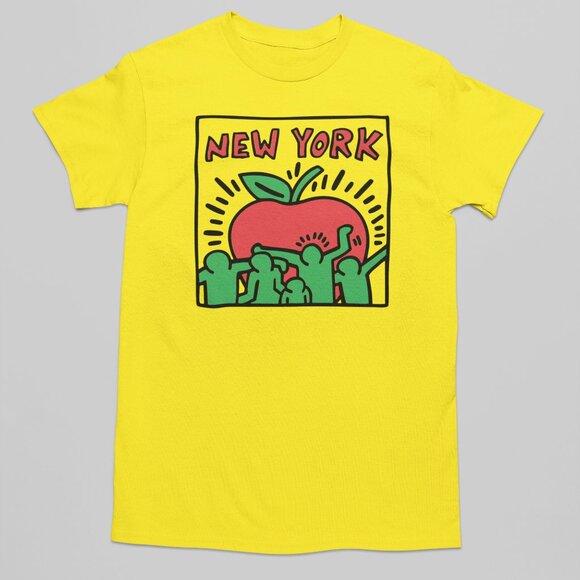 Funny Art NYC Haring Pop Art Apple Shirt. Gold. Multiple Sizes. Fast Shipping! - Picture 1 of 1